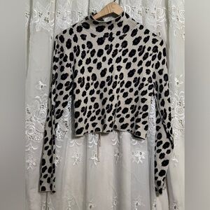 Zara Black on Cream Leopard Mock Neck Cropped Sweater